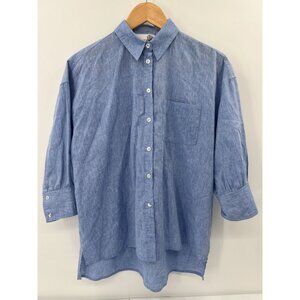 Pomander Place Blue Linen Blend Chambray Adair Boyfriend Shirt Tuckernuck